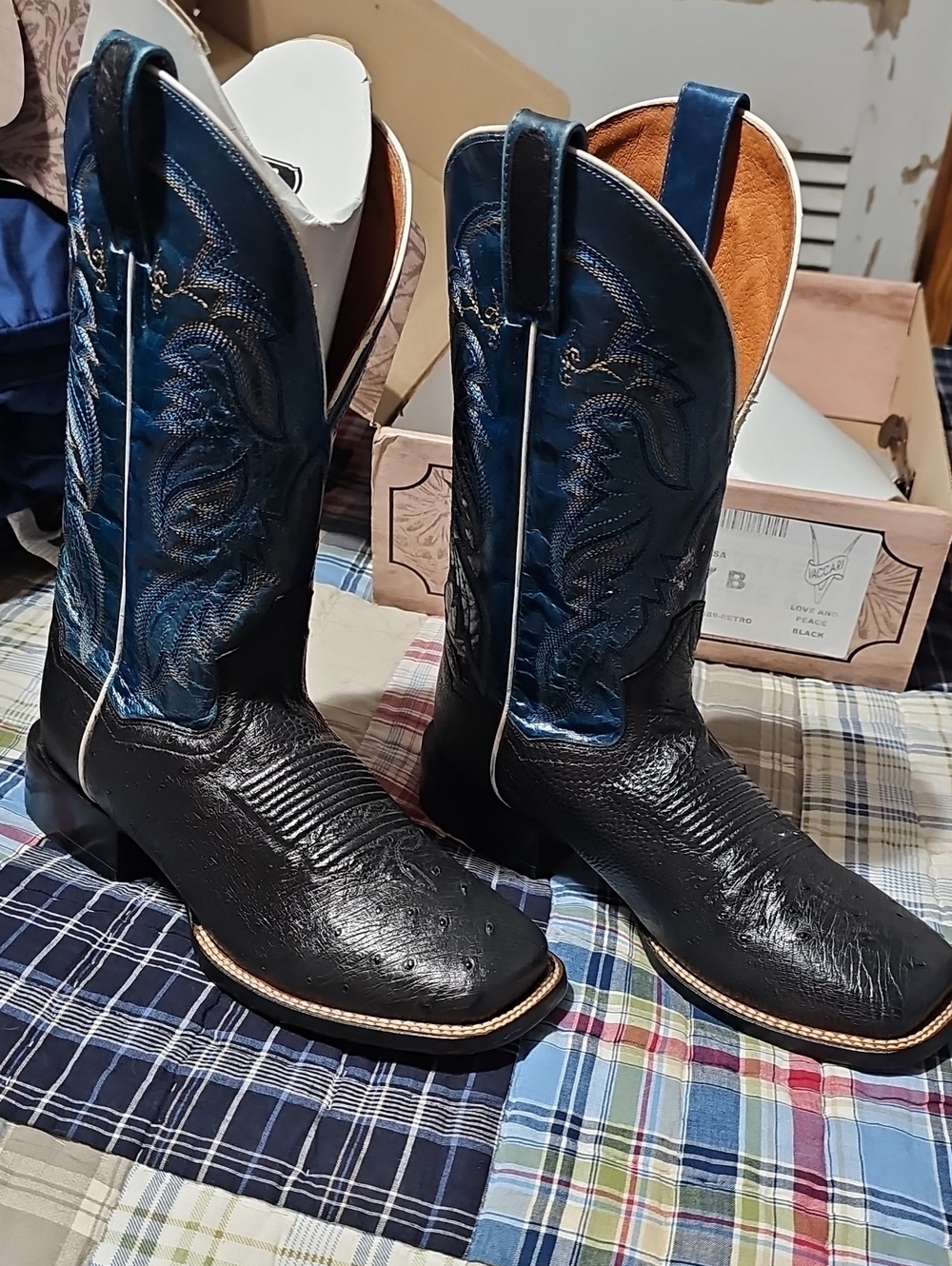 Men's Dan Post Black Foot with Blue Embroidered Shaft Cowboy Boots